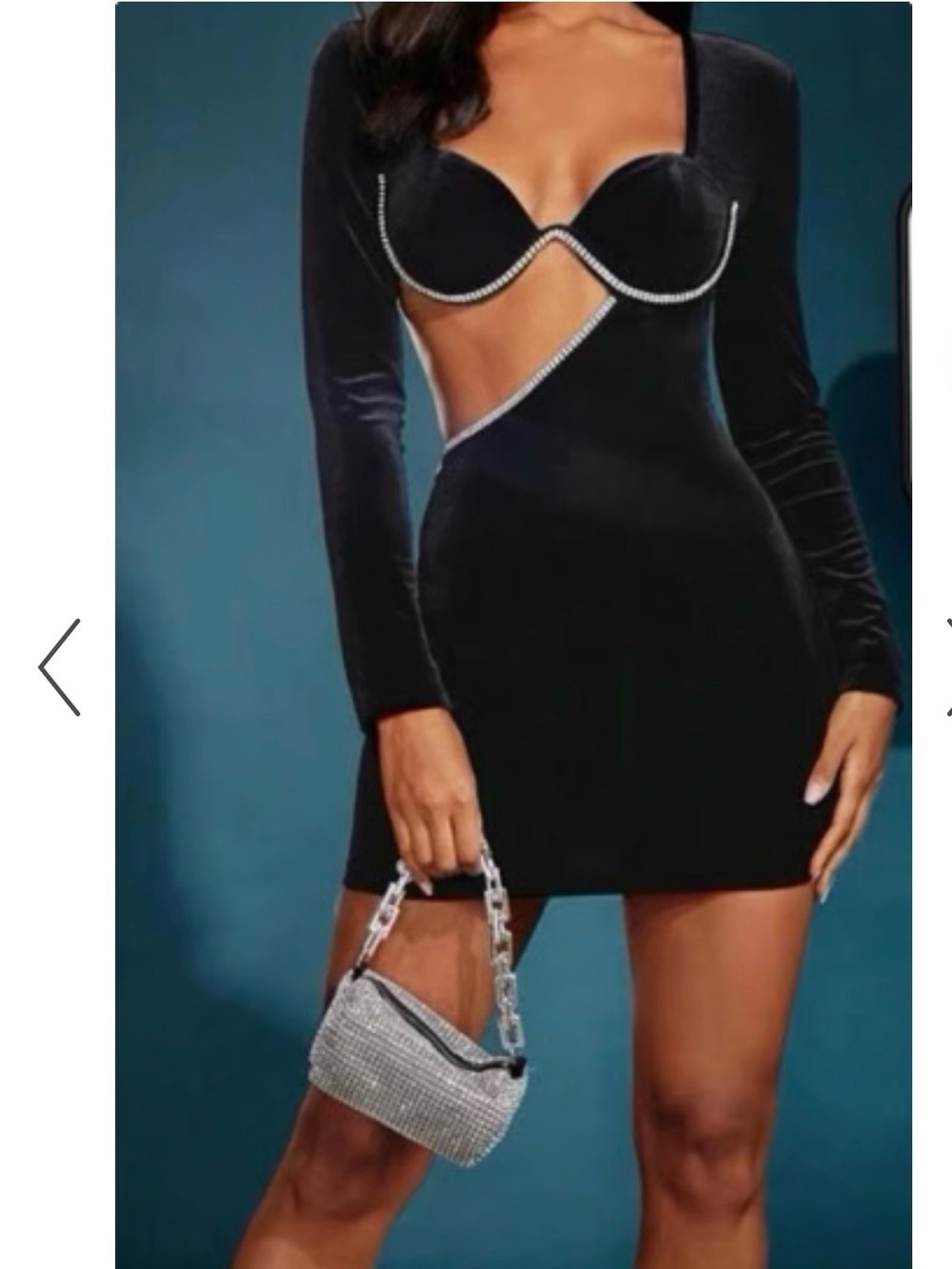 Lulus Ioanna Black Velvet Rhinestone Long Sleeve Mini Dress